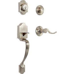 AMZ Basics Front Door Lock Set Handle Set Shelby Lever Level Handle Satin Nickel